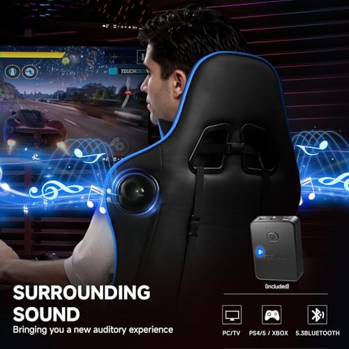 GTPLAYER Gaming Chair,Gamer Chair with Bluetooth and Adjustable Backrest,Seat Height Adjustable Computer Chairs with 3D Armrests,Video Game Chair with Footrest Speakers (Blue)