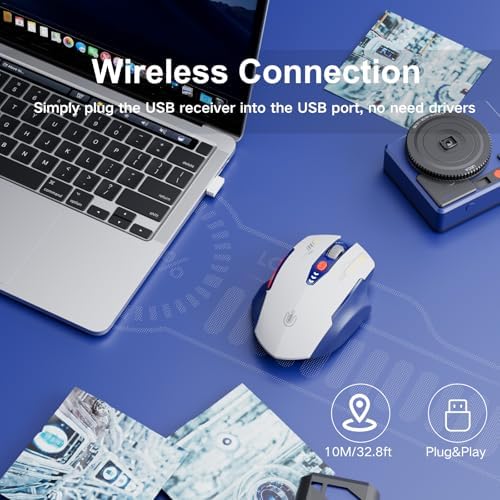 Uineer Wireless Mouse, 2.4GHz Rechargeable Computer Mouse, Battery Display