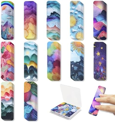 48 Pieces Unique Sensory Stickers for Anxiety Relief Items - Sensory Strips with Storage Box - 2 Textured Surface Fidget Strips for Office & Classroom Desk - Relieve Adult & Teen Stress (Cute)