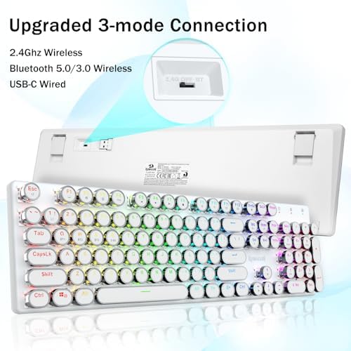 Redragon K710 Wireless Typewriter Mechanical Gaming Keyboard, White