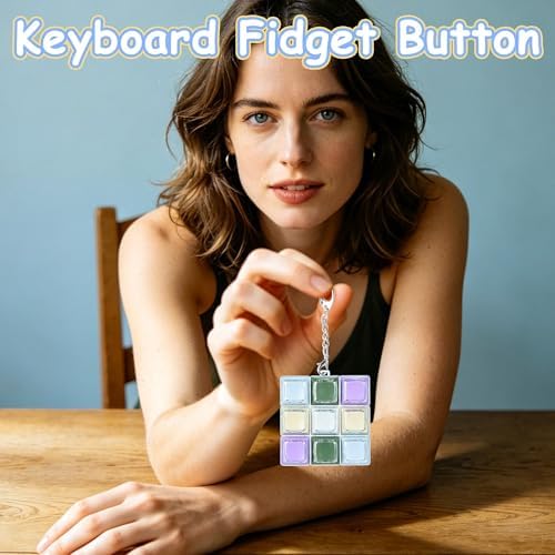 Double Layer Keycap Keyboard Fidget Toy, Keyboard Fidget Keychain 9-in-1 Keyboard Decompression Button Finger Clicker Toys, Click Buttons Fidget Toy ADHD Sensory Fidget Toy Stress Relief Gifts（Color