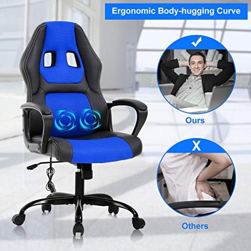 Dkeli Gaming Chair Computer Chair Office Chair Ergonomic High Back Massage PC Desk Chair with Lumbar Support & Padded Armrest Racing Style Cheap Adjustable Swivel Chair for Women Men Adult, Blue