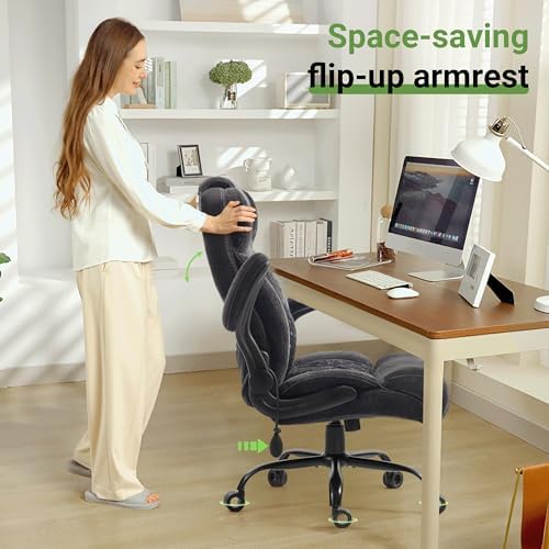Office Chair, Big and Tall Executive Chair with Air-Lumbar Support, Breathable Desk Computer Chair with Adjustable Flip-up Armrests, Wide Cushion Seat Swivel Home Office Chair