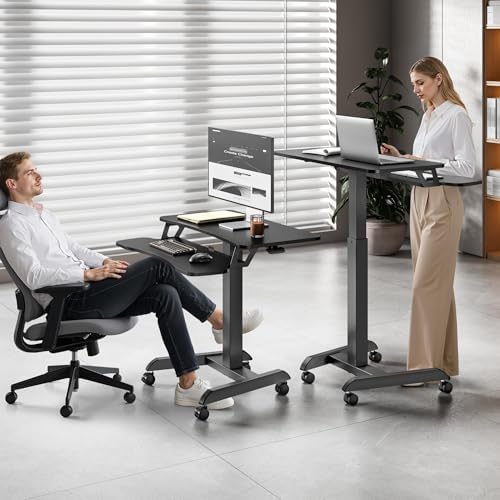 PEGZONE 31.5' Mobile Desk Workstation with Keyboard Tray, for Podium, Black