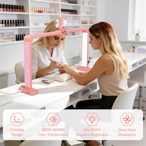 Half Moon Light for Nail Desk, Nail Lamp for Desk, Pink Diamonds