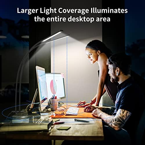 iZELL Desk Lamp, [2 LED Tube] Desk Lamps for Home Office with Clamp, Flexible Gooseneck LED Book Light, Easy Clip on Reading Lights for Bedrooms Beside Table Headboard College Dorm Bed Room - Black