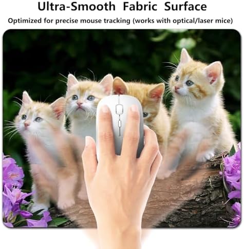 9.5x7.9 Inch Office/Gaming Mouse Pad, Adorable Norwegian Forest Kittens on a Rustic Log Lovely Cats Pets, Cute Anti-Slip Mat for Desk Decor