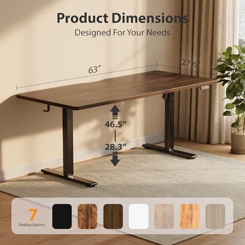 Cubiker Standing Desk, 63x28 Inches Sit Stand Home Office Desk, Electric Stand up Desk, Adjustable Desk with Splice Board, Black Frame/Black Walnut Top