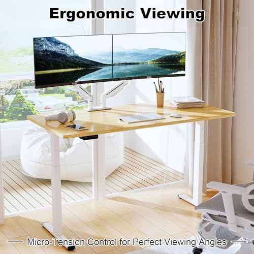 THEARK Dual Monitor Stand for Desk - Dual Monitor Mount for 17-32 Inch Screens,Height Adjustable Dual Monitor Arm Desk Mount with Clamp and Grommet Base,75x75/100x100mm VESA Mount,Max 19.8 lbs,White