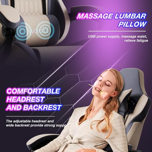 Gaming Chair with Footrest, High Back Gaming Chairs Leather Ergonomic Gamer Chair with Adjustable Headrest Lumbar Support Racing Style Video Gaming Chair for Office/Home (Grey)