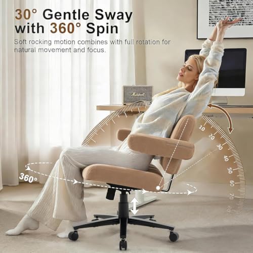 Vigosit Criss Cross Office Chair, Plush Oversized for Cross-Legged Sitting, Adjustable Arms & 360° Swivel Casters - for Home Office, Study, Gaming, Vanity, Comfortable Computer Chair (Brown)