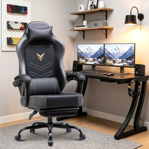 GTPLAYER Gaming Chair for Adults, Big and Tall 300LBS Heavy Duty Office Chair, Ergonomic High Back Lumbar Support and Wide Comfy Cushion with Linkage Armrests, Grey