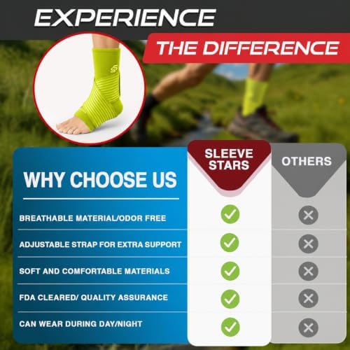 Sleeve Stars Ankle Brace Men & Women (Pair/M:10"-12"/Neon Yellow Green)