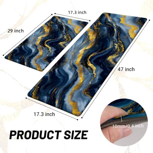 Tyrot Gold Blue Kitchen Mats for Floor 2 Pcs 17.3"X28"+17.3"X47"