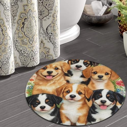 Soft Round Yoga Carpet, Office Chair Decor Round Mat for Carpet and Hardwood Floors Puppy