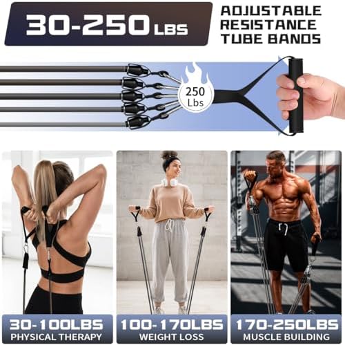 WHATAFIT Resistance Bands with Handles, 150 lb Exercise Bands Set