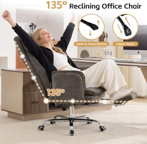 Big and Tall Office Chair, Flip Armrest & Footrest for Pets, Light Brown