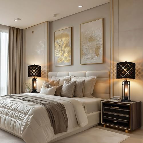 WIHTU 27'' Modern Table Lamp Set of 2 with Nightlight, Metal Bedside Lamps
