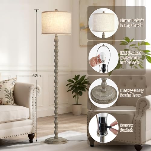 Luvkczc Farmhouse Floor Lamps for Living Room, Standing Lamp with Bulb