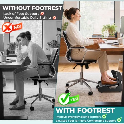 5-Level Adjustable Foot Rest Under Desk, Ergonomic Footrest with Removable Memory Foam and Massage Nodules, Sturdy Office Foot Stool and Leg Support for Work & Home, Non-Slip Base, Black
