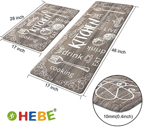 HEBE Anti Fatigue Kitchen Rugs Set of 2, Cushioned Kitchen Mats for Floor