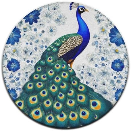 Fashion Round Area Rug Large Non Slip Carpet Unisex Home Decor Mat Vintage Botanical Peacock