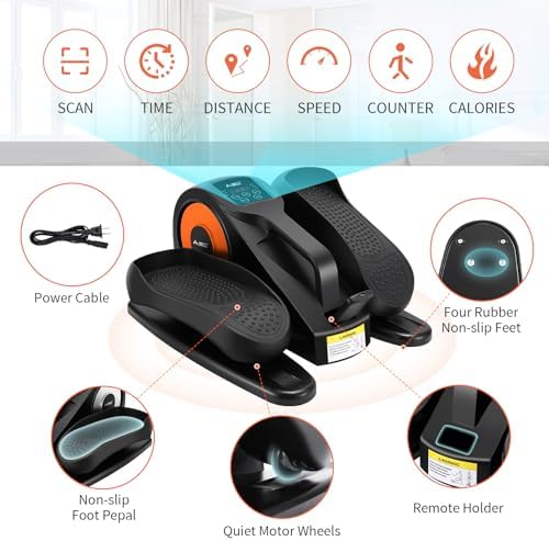 Under Desk Elliptical Machine, Leg Exerciser for Seniors Adults, Adjustable Speeds Elliptical Trainer with Remote, Quiet & Portable Mini Seated Pedal Exerciser for Home Office Use