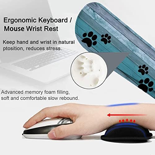 Large Gaming Mouse Pad, Keyboard Wrist Rest pad + Mouse Wrist pad + Coaster Set Extended Waterproof Non-Slip Table mat Suitable for Home Office Learning Games - Black and Pink Dog Paw Prints