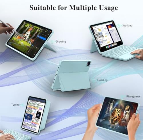 3 in 1 Keyboard Case for iPad Air 11 inch (M4/M3/M2, 2026/2025/2024), Air 5/4th 10.9" & Pro 11" 4/3/2/1st, Detachable Backlit Keyboard with Kickstand, Trackpad, Sleek for A16 11/10th Gen (Ice Blue)