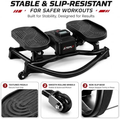 Rock Stepper - Side to Side Rocking Stepper for Exercise at Home with Resistance Bands & Cordless Jump Rope, Quiet Low-Impact Lateral Stepper Machine for Full Body Workout, Legs & Glutes