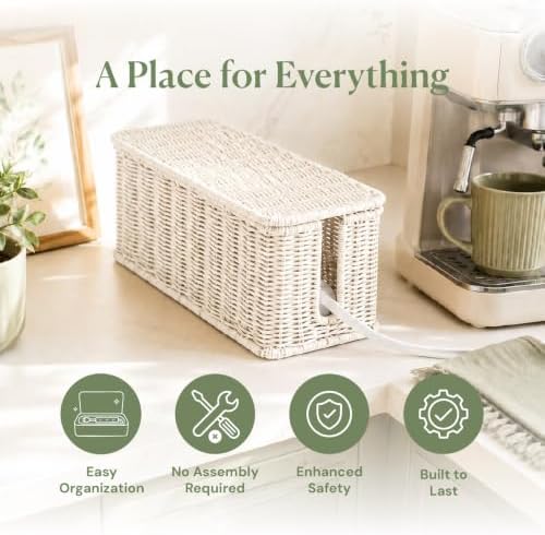 Cable Management Box, Handmade Rattan Cord Organizer for Power Strip