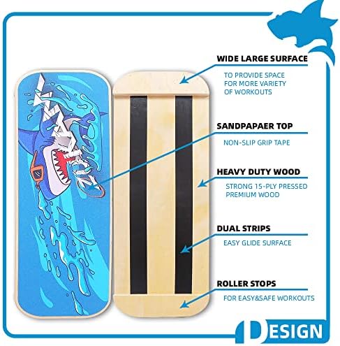 Balance Board Trainer, Wooden Balancing Board with Workout Guide to Exercise and Build Core Stability, Wobble Board for Skateboard, Hockey, Snowboard & Surf Training