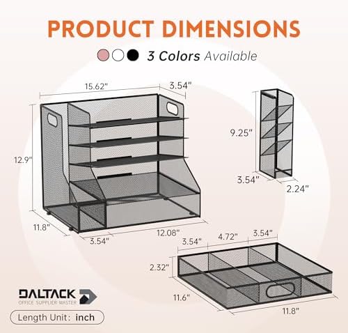 5-Tier Desk Organizer with File Holder & Pen Holder & Sliding Drawer, Black