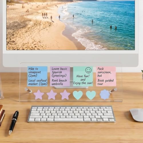 Monitor Memo Board Holder 14"x5", 2pcs Office Organization Memo Holders for Computer Sticky Note Holder, Space-Saving Under Monitor, Movable & Reusable, Screen Saver for Office & Home Desktop Decor