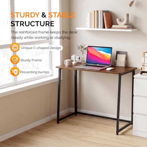 VINGLI 31.5" Folding Desk for Small Space, Home Office Computer Desk, Brown