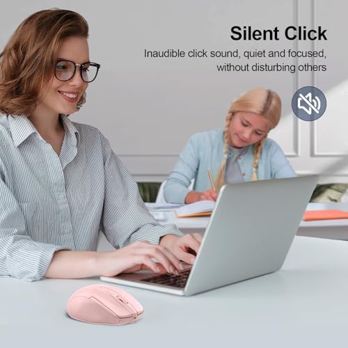 TECKNET Wireless Mouse, BT 5.0/2.4G, Silent 4800 DPI 6 Buttons, Pink
