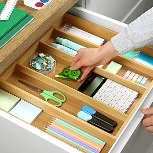 ROYAL CRAFT WOOD Luxury Bamboo Kitchen Drawer Organizer - Silverware Organizer - Utensil Holder and Cutlery Tray with Grooved Drawer Dividers for Flatware and Kitchen Utensils (5 Slot, Natural)