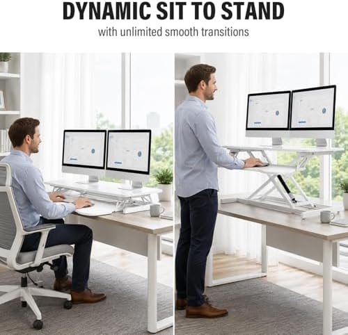 37 Inch Standing Desk Converter, Height Adjustable Desktop Standing Desk, Stand Up Riser Compatibles with 2 Computer, Stand Up Converter Laptop Workstation to 18.8" Tall, Black