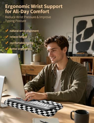 Ergonomic Keyboard Wrist Rest Pad with Wrist Support Black White Plaid