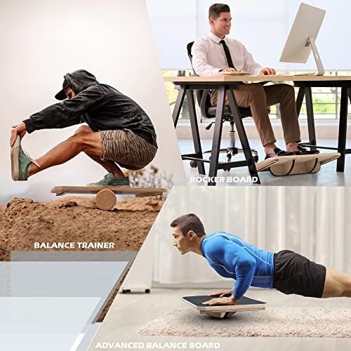 Multi-Optional Wooden Balance Board for all kind of balance tranning, Extra-Large Anti-Slip Wobble, Rocker and Plank Board for Balance and Core Training, Balancing Board for Under Desk