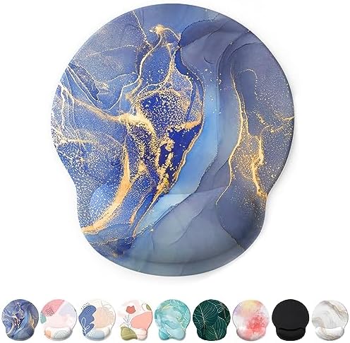 eulps Mouse Pad with Wrist Rest, Comfortable Computer Mousepad with Gel Wrist Support Smooth Surface and Non-Slip PU Base for Pain Relief, Laptop, Office & Home (Golden Quicksand Marble)