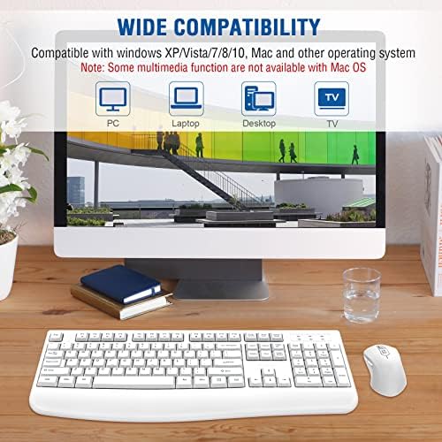 EDJO Wireless Keyboard and Mouse Combo, USB Plug & Play (White)