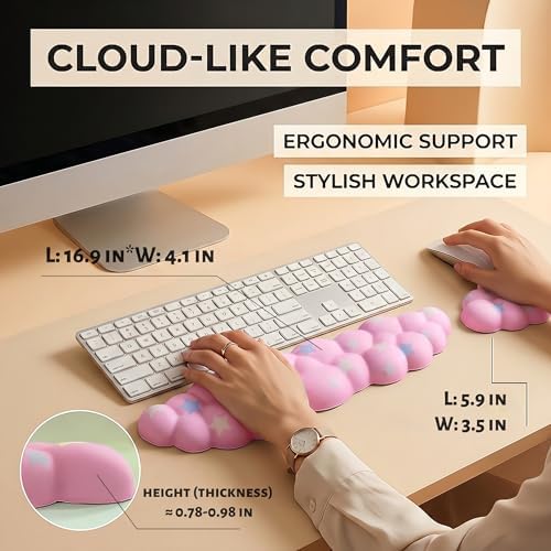 Cloud Wrist Rest Set for Keyboard & Mouse, 16.9", Pink Colorful Star