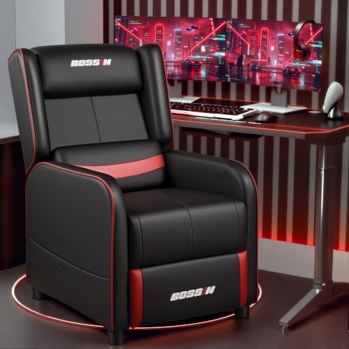 BOSSIN Gaming Recliner Chair for Adults 400lbs Racing Style Sofa Big and Tall PU Leather Recliner Seating, Modern Ergonomic Lounge Comfortable Home Movie Theater for Living Room(Red)