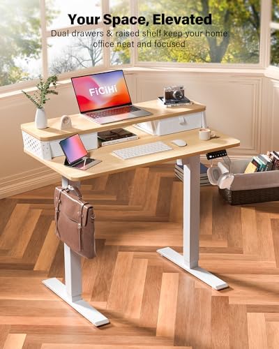 FiCiHi 40x24 Inch Electric Standing Desk, 2 Drawers, Adjustable Height Desk