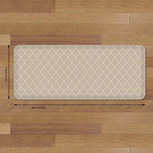 GelPro Anti-Fatigue Designer Comfort Kitchen Floor Mat, 20x48, Trellis Khaki Stain Resistant Surface with 3/4” Thick Ergo-Foam Core for Health and Wellness