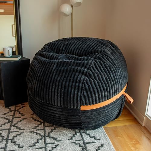 Big Joe Fuf 4Ft Foam Bean Bag Chair with Removable Cover for Kids, Teens, Black Licorice, Corded Plush, 4 Foot Large Reading and Gaming Seat