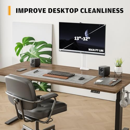 Hemudu Single Desk Monitor Arm Mount Stand Fit for 13 inch to 32 inch Flat Curved Computer Screen with Swivel, Height Adjustable, Rotation,Holds up to 77lbs, White
