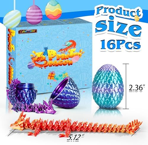 16PCS 3D Printed Dragon Eggs with Dragon Inside, Articulated Dragon Fidget Toys for Desk Decor, Birthday Gift for Kids Teens Adults, Collectibles Eggs Set for Classroom Prize