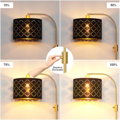 Nintiue Dimmable Floor Lamp, 1200 Lumens LED Edison Bulb Included, Arc Gold Floor Lamps for Living Room Modern Standing Lamp with Black Grid Shade